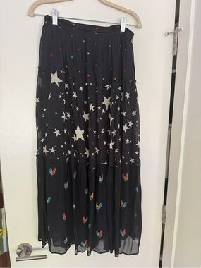 Farm Rio Black Star & Dot Tiered Midi Skirt